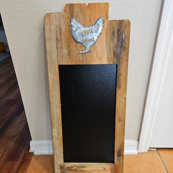 RARE RUSTIC FARMHOUSE CHICKEN ROOSTER KITCHEN OFFICE WOOD MEMO NOTE CHALKBOARD - Picture 1 of 15
